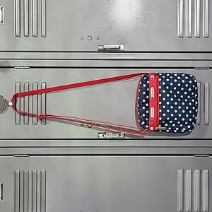 LeSportsac Blue and White Polka-dot Crossbody Bag with Red Strap